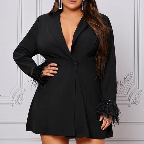 SHEIN Dresses & Skirts - Brand New Black SHEIN Shawl Collar Fringe Trim Blazer Dress